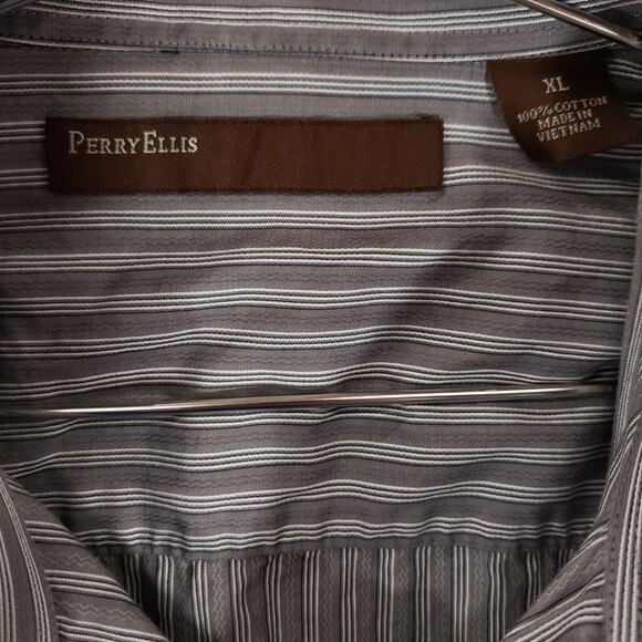 Perry Ellis Shirt Mens Extra Large Gray White Striped Casual Preppy Button Up - Picture 10 of 10